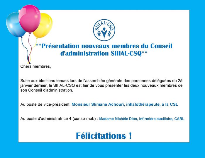 AVIS D’ÉLECTION au Conseil d’administration du SIIIAL-CSQ – 2023